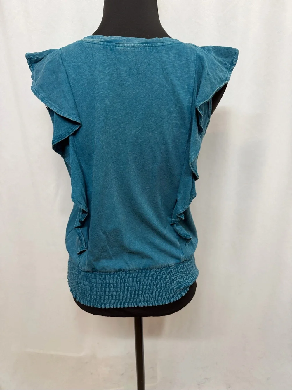 Justice Girls XL Teal Flutter Sleeve Smocked Hem Ruffle Boho Peplum Knit Top